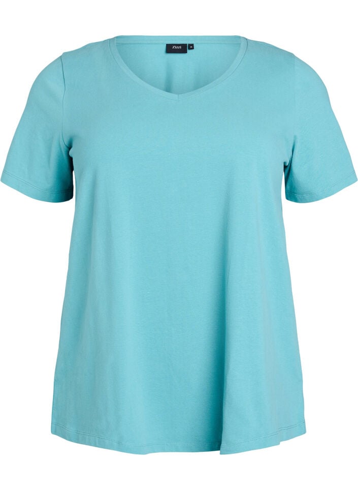 Einfarbiges basic T-Shirt aus Baumwolle, Blau, Packshot image number 0
