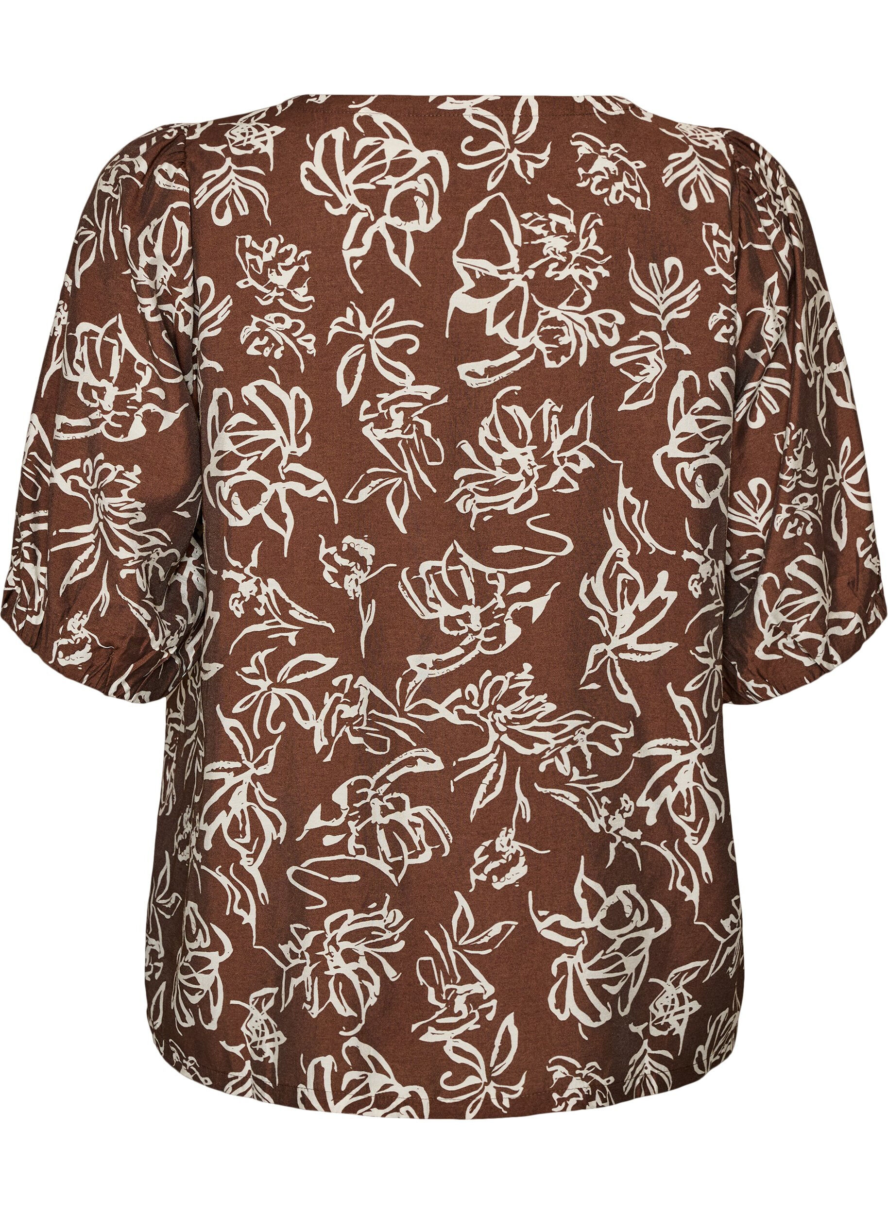 ZizziBluse aus Viskose mit V-Ausschnitt, Braun, Packshot image number 1