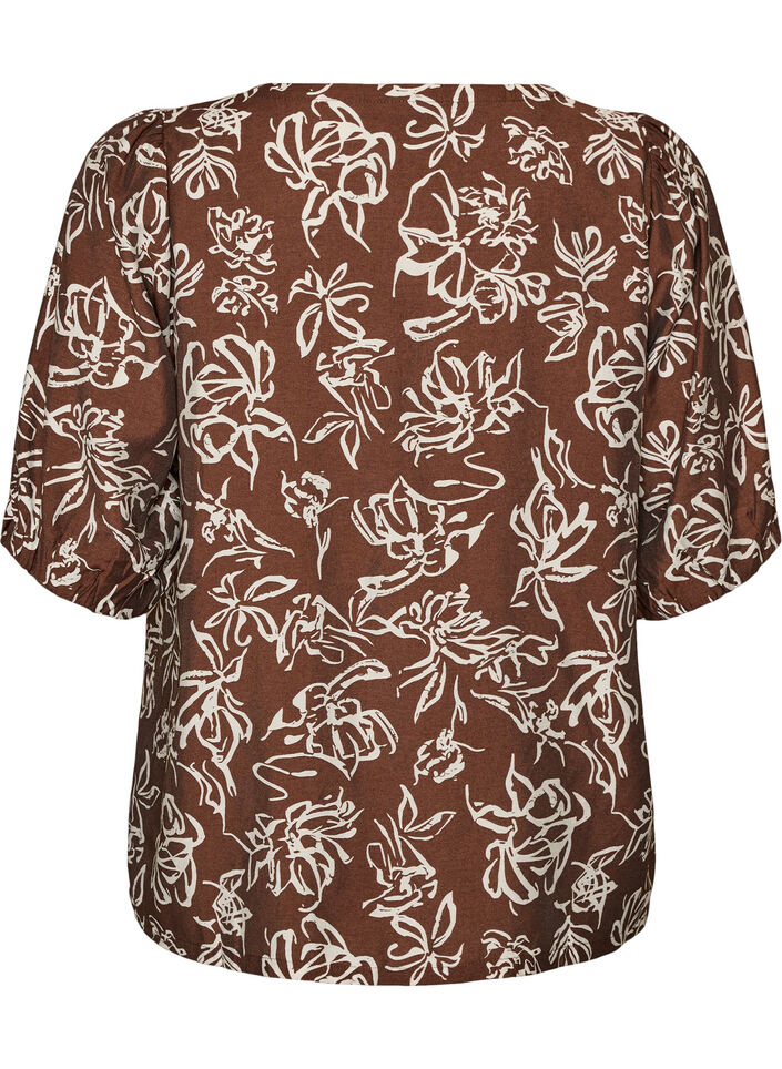 Bluse aus Viskose mit V-Ausschnitt, Braun, Packshot image number 1