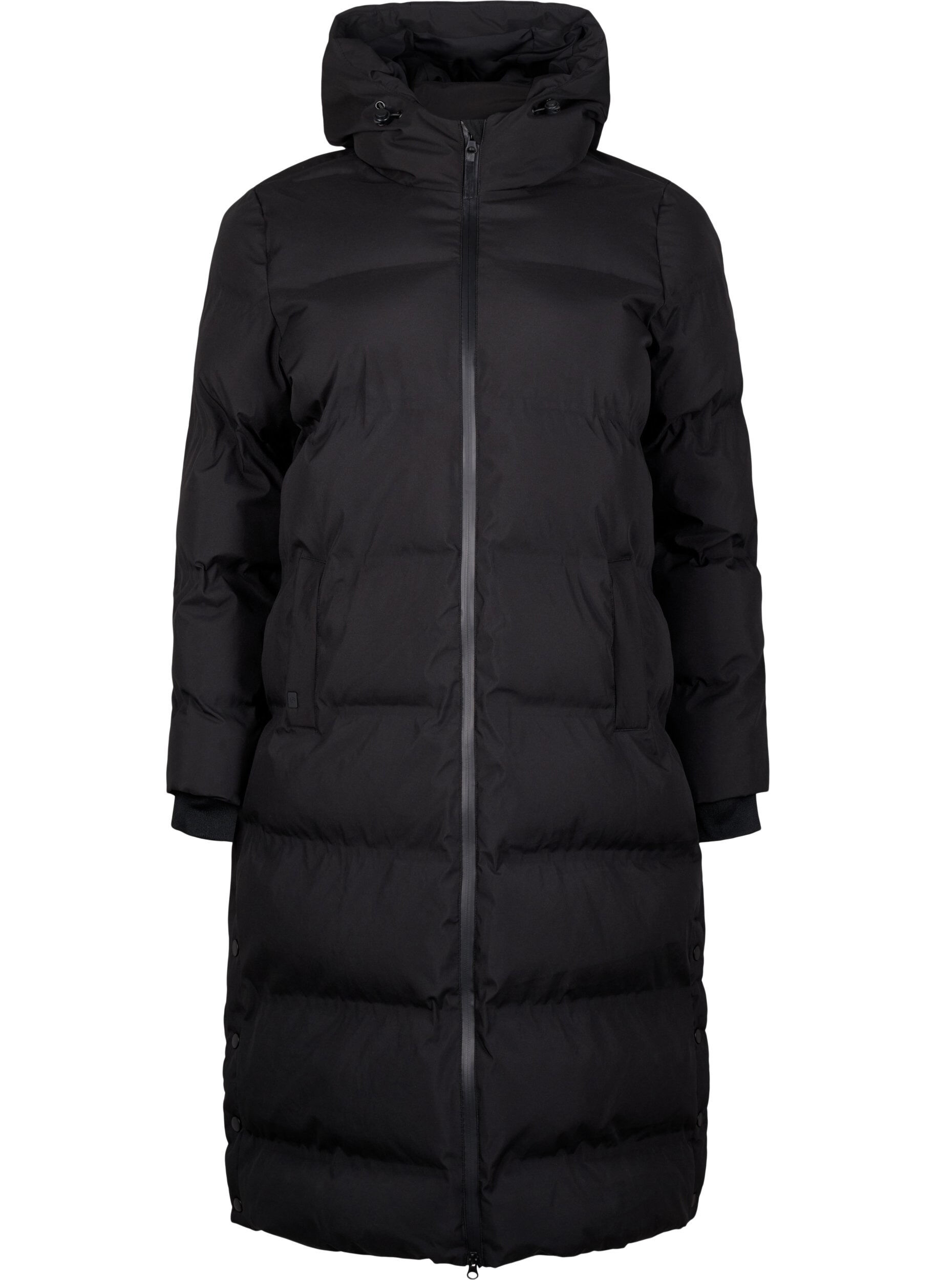 ZizziLanger Winter-Steppmantel mit Kapuze, Schwarz, Packshot image number 0