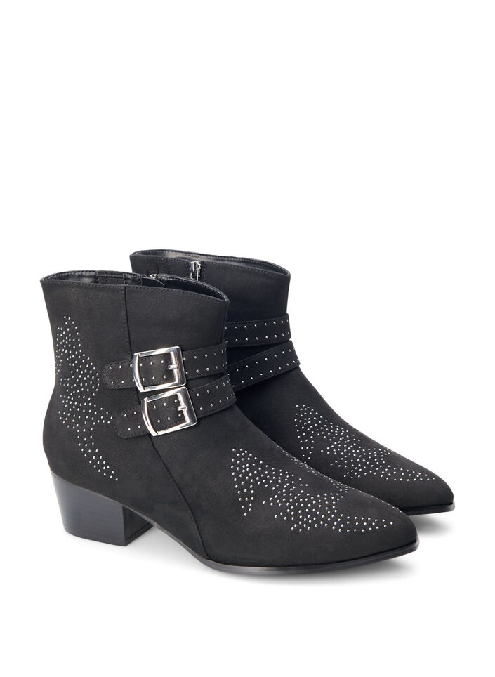 Extra-Weite - Stiefelette mit Nieten und Schnallen, Black, Packshot image number 1