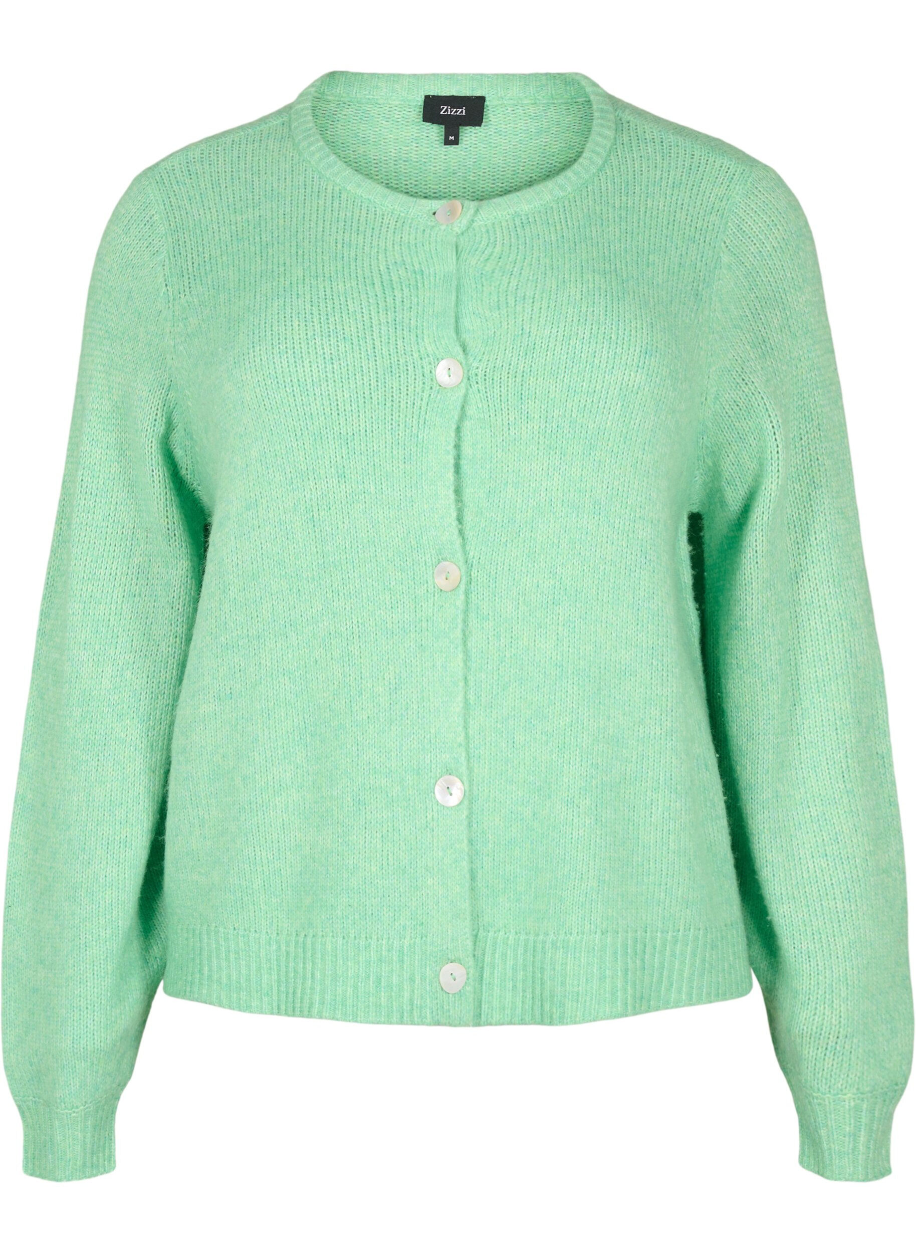 Zizzi Strickjacke mit Wolle und Kn&ouml;pfen, Light G. Green Mel., Packshot image number 0