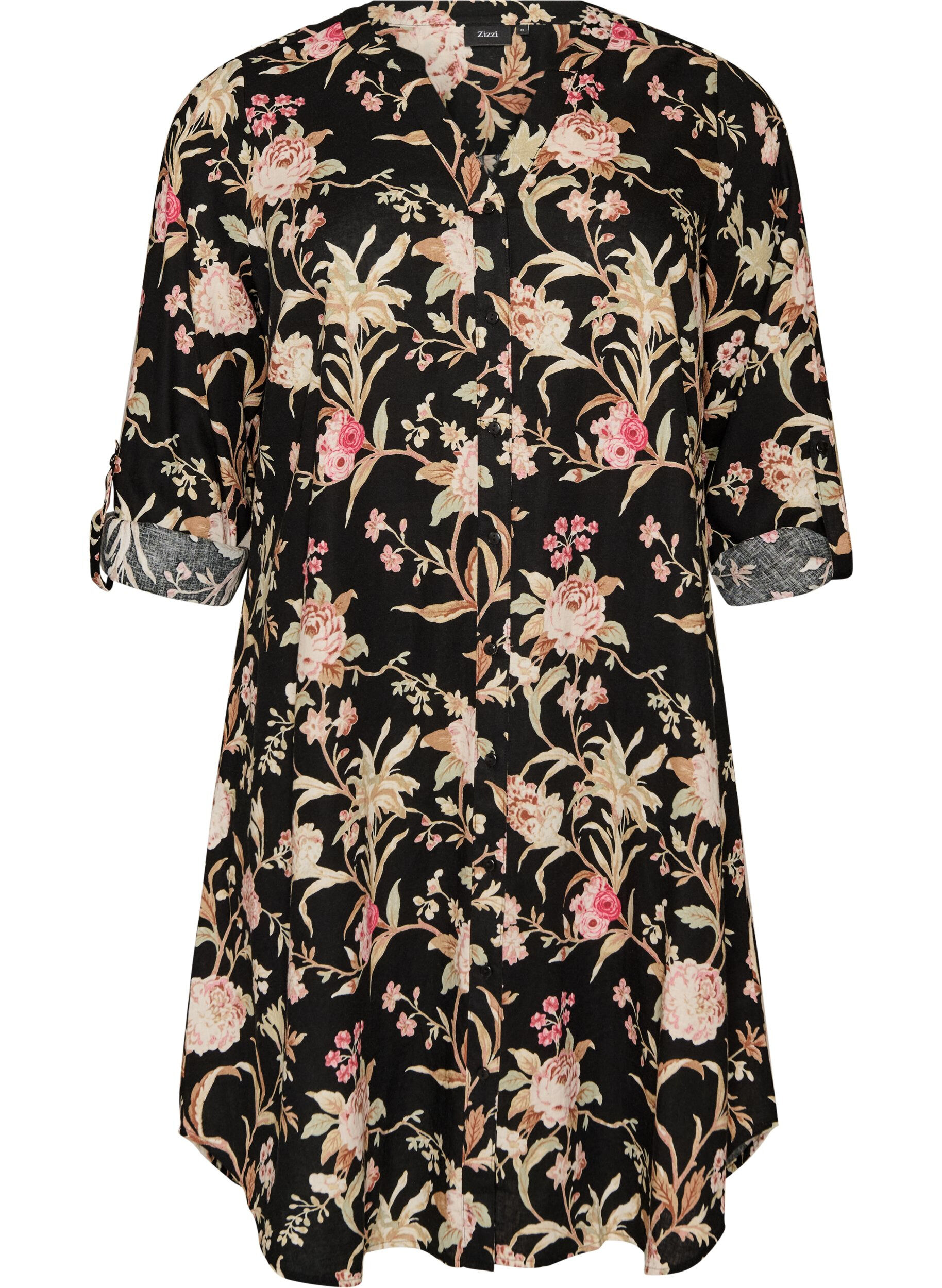 Lange Bluse aus Leinen und Viskose