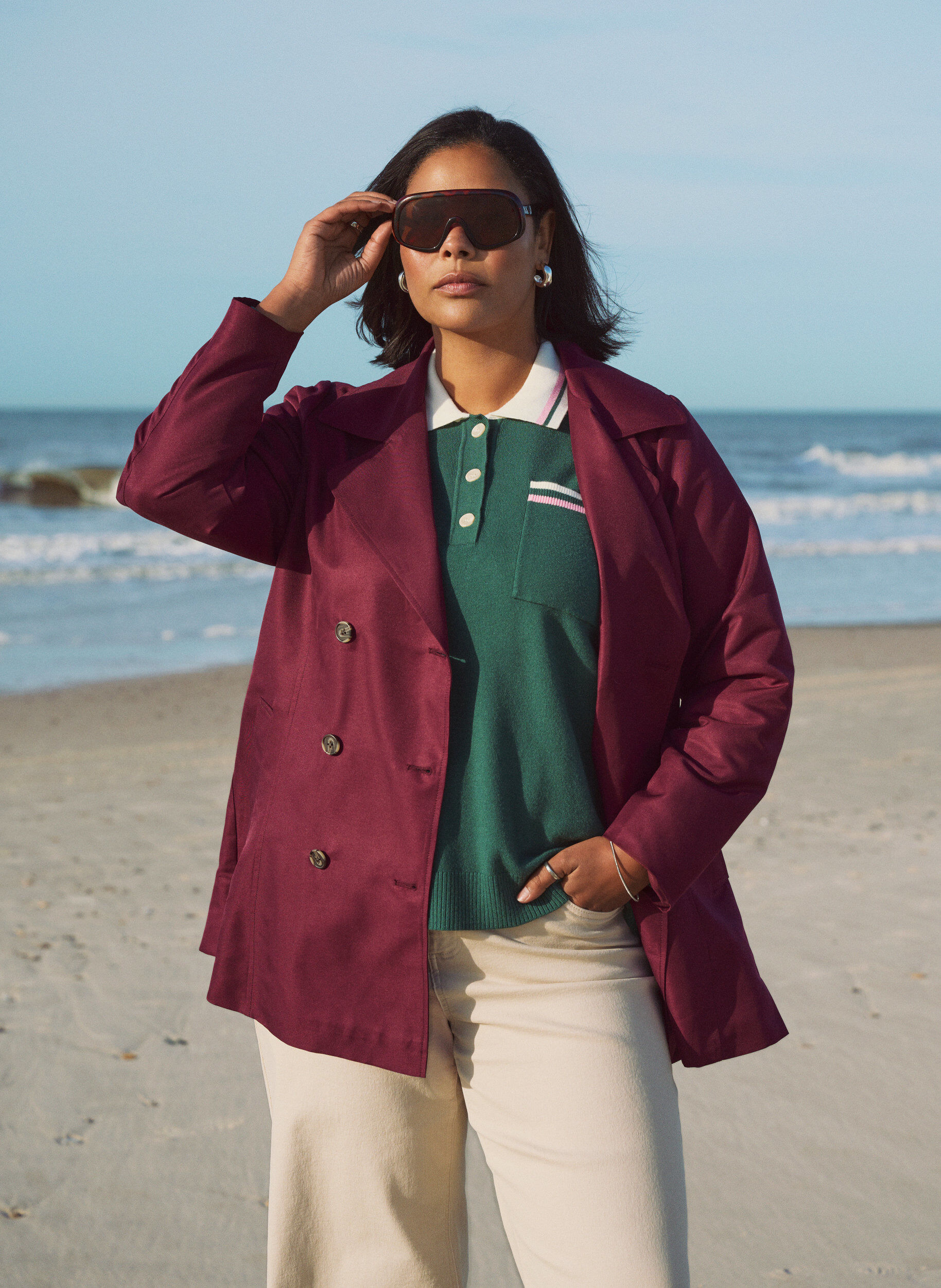 Zizzi Kurzer Trenchcoat mit G&uuml;rtel, Dunkles Bordeaux, Image image number 0