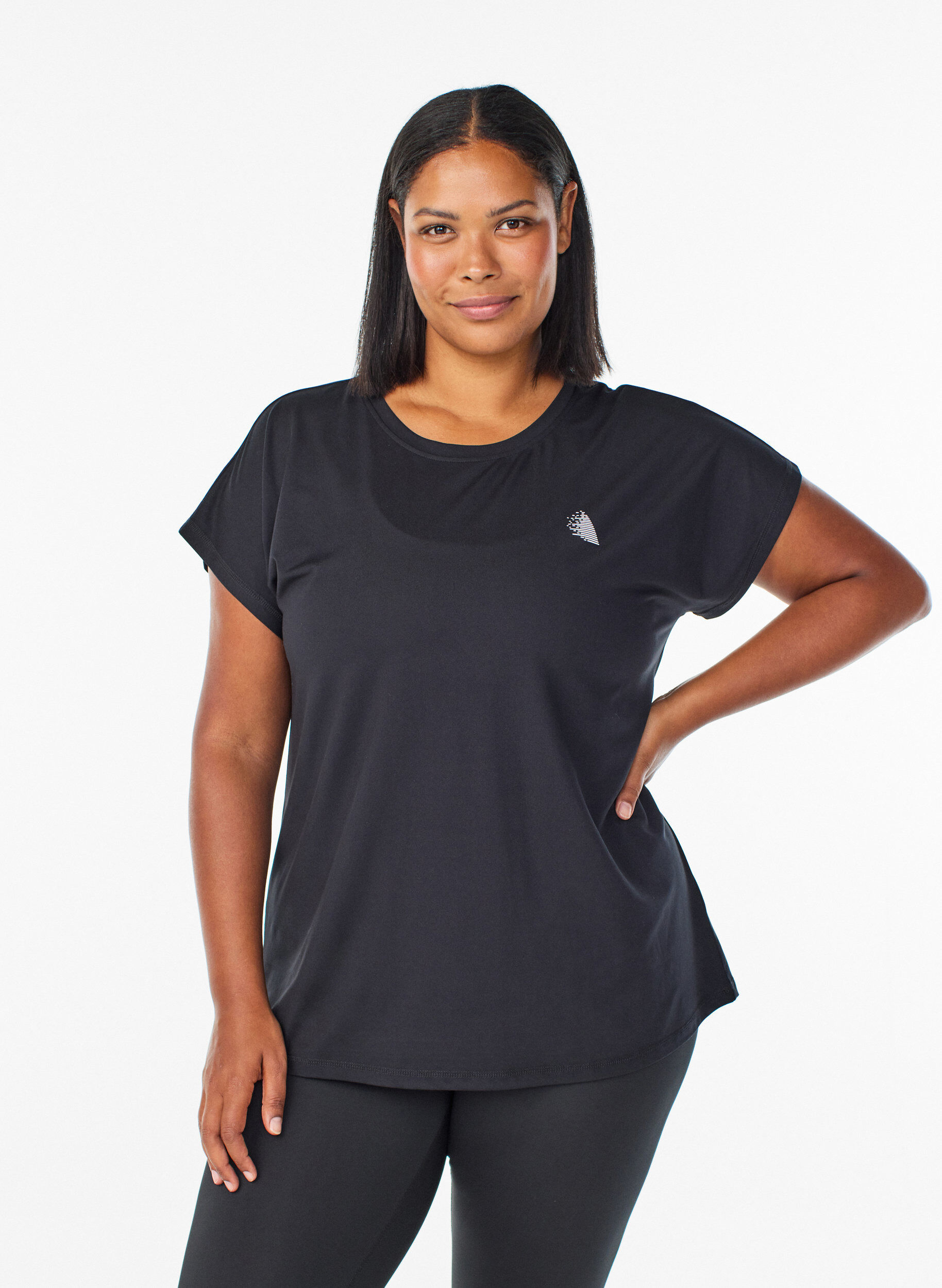 Einfarbiges Trainings-T-Shirt, Schwarz, Model