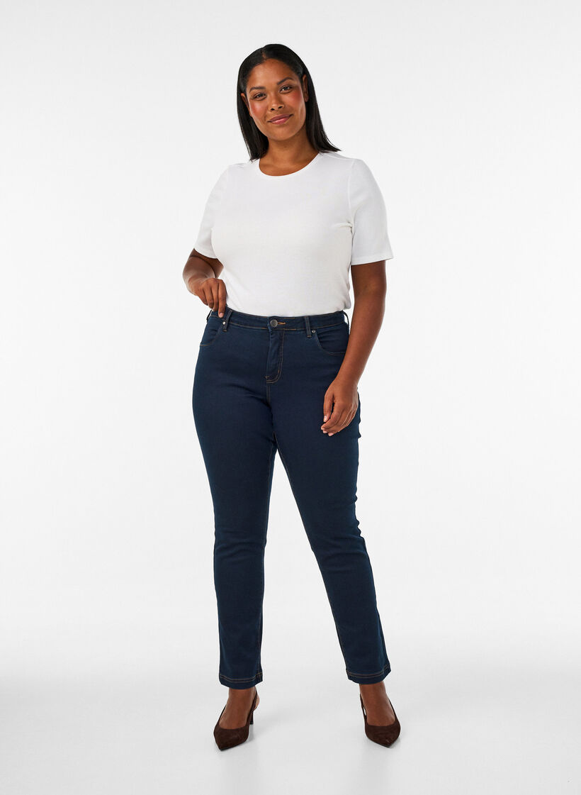 Slim Fit Emily Jeans mit normaler Taillenh&ouml;he, Blau, Model image number 0