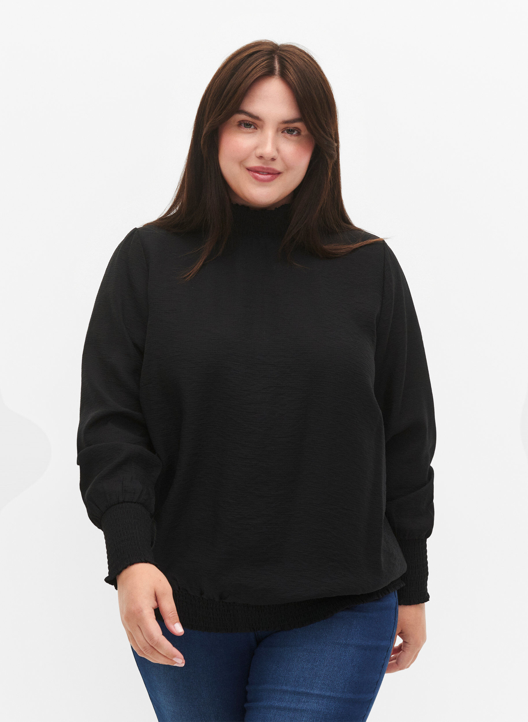 Zizzi Viskose Bluse mit Sch&uuml;rze, Black, Model image number 0