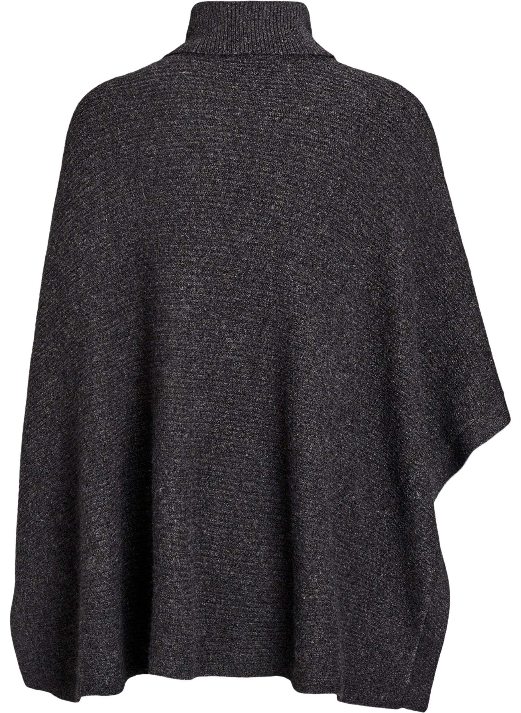 Zizzi Poncho mit Rollkragen und Knopfdetail , Grau, Packshot image number 1