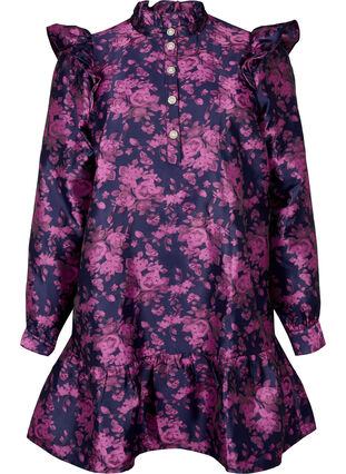 Kleid mit Rüschendetail und Perlenknöpfen, Dark Blue Pink, Packshot image number 0