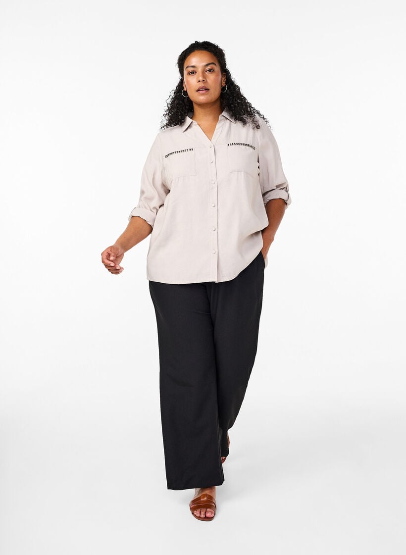 Hemd mit Nieten und 3/4-Ärmeln, Beige, Model image number 1