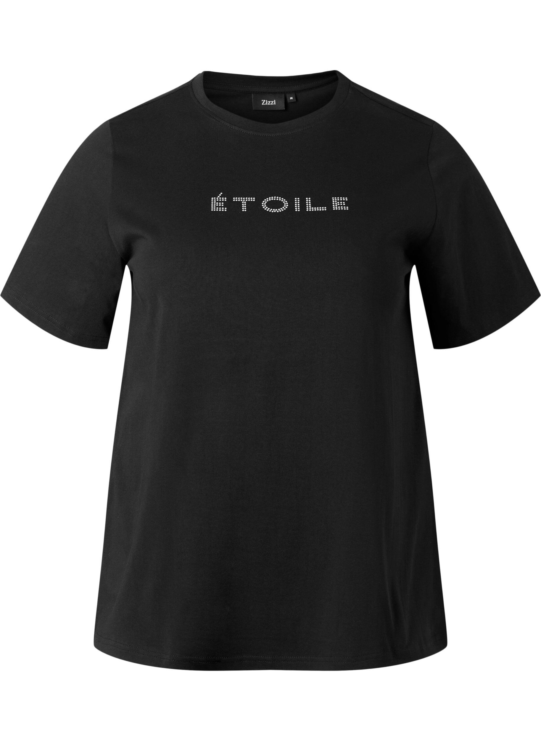 Zizzi T-Shirt aus Bio-Baumwolle mit Text, Black &Eacute;TOILE, Packshot image number 0