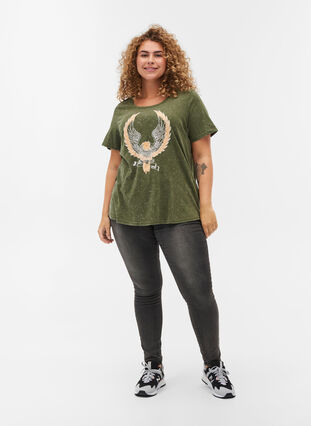 T-Shirt aus Baumwolle mit Aufdruck, Ivy Green ACID WASH, Model image number 2