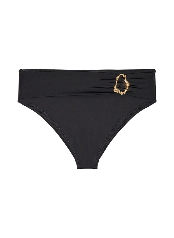Hoch taillierter Tai-Bikini-Slip mit Golddetail, Schwarz, Packshot image number 0