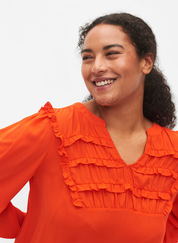 Langärmlige Bluse mit Rüschendetails, Orange.com, Model image number 2