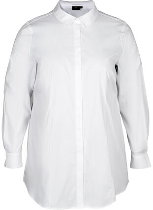 Langarm Bluse aus Baumwolle, Bright White, Packshot image number 0