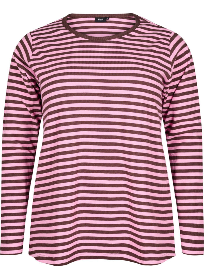 Gestreifte Bluse mit langen &Auml;rmeln, Pink, Packshot image number 0