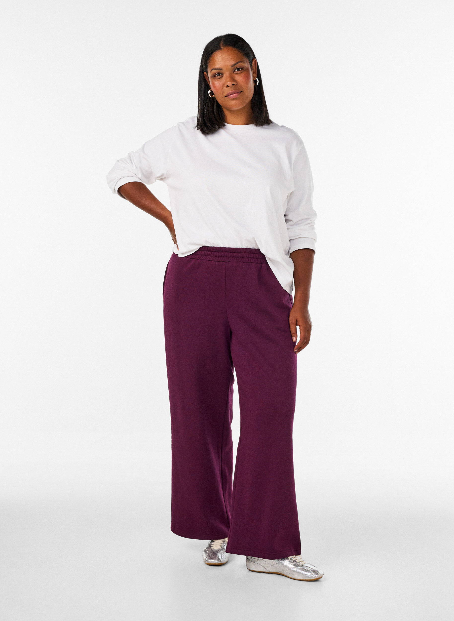 ZizziHoch taillierte Sweatpants mit weitem Bein, Lila, Model image number 0