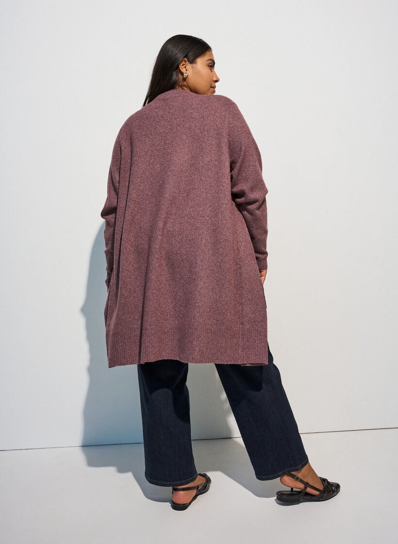 Strickjacke mit Rippenstrick und Taschen, Rot, Model image number 2