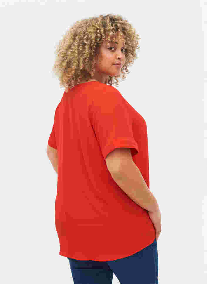 Kurzärmelige Bluse mit V-Ausschnitt, Fiery Red, Model image number 1