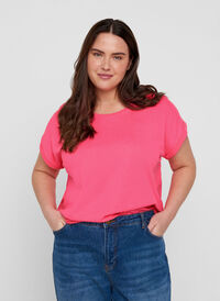 Neonfarbenes T-Shirt aus Baumwolle, Neon Pink, Model
