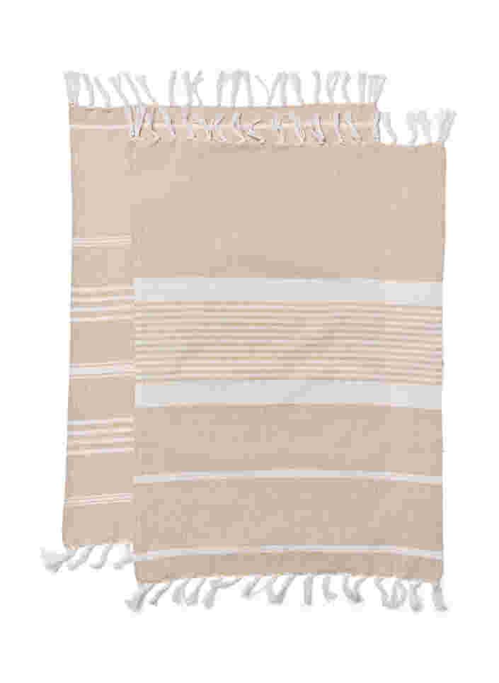 2er-Pack gestreifte Handtücher mit Fransen, 2-Pack Beige, Packshot image number 1
