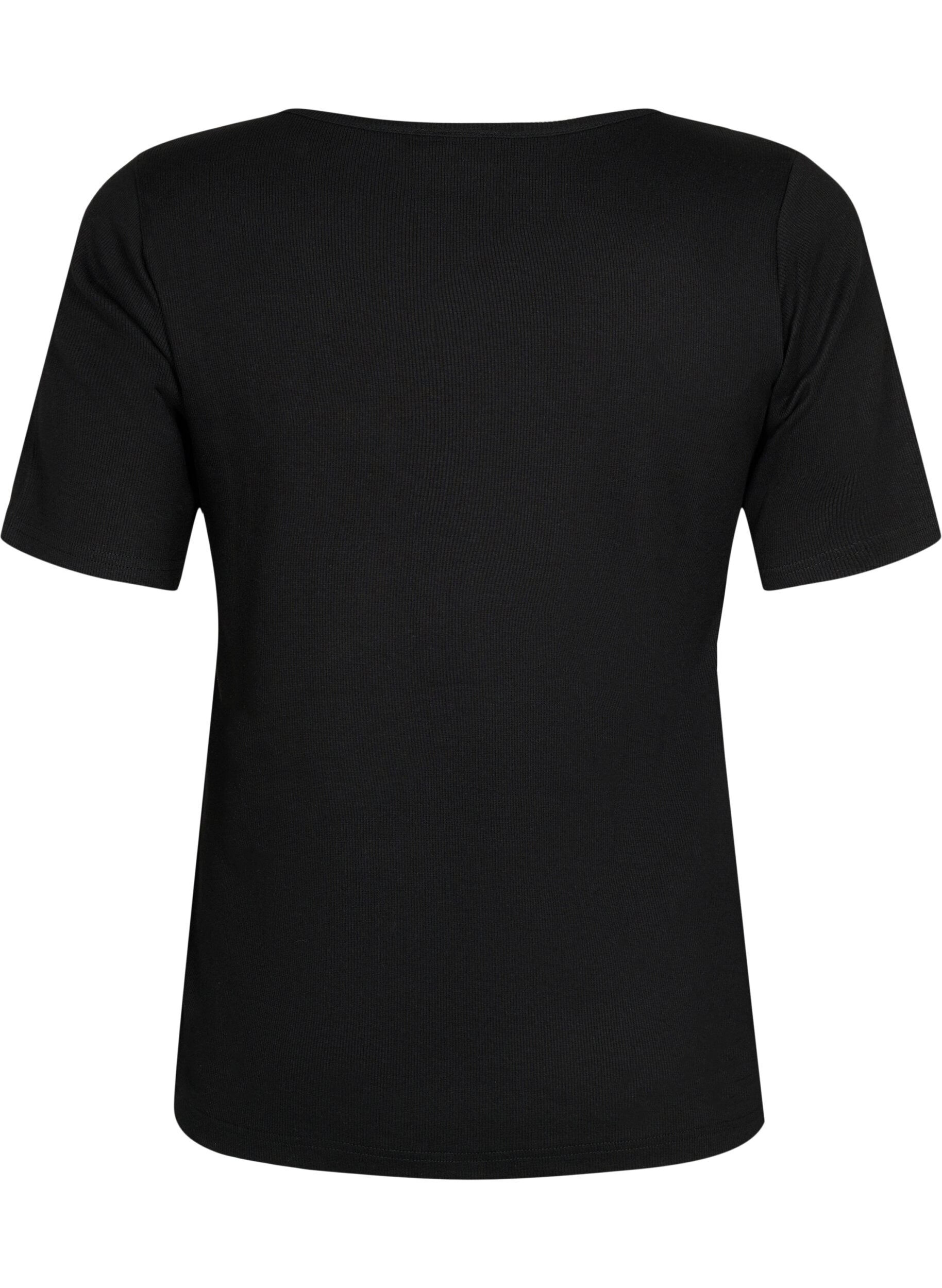 Zizzi Kurz&auml;rmelige Bluse aus gerippter Baumwolle, Black, Packshot image number 1