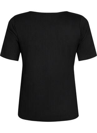 Kurzärmelige Bluse aus gerippter Baumwolle, Black, Packshot image number 1