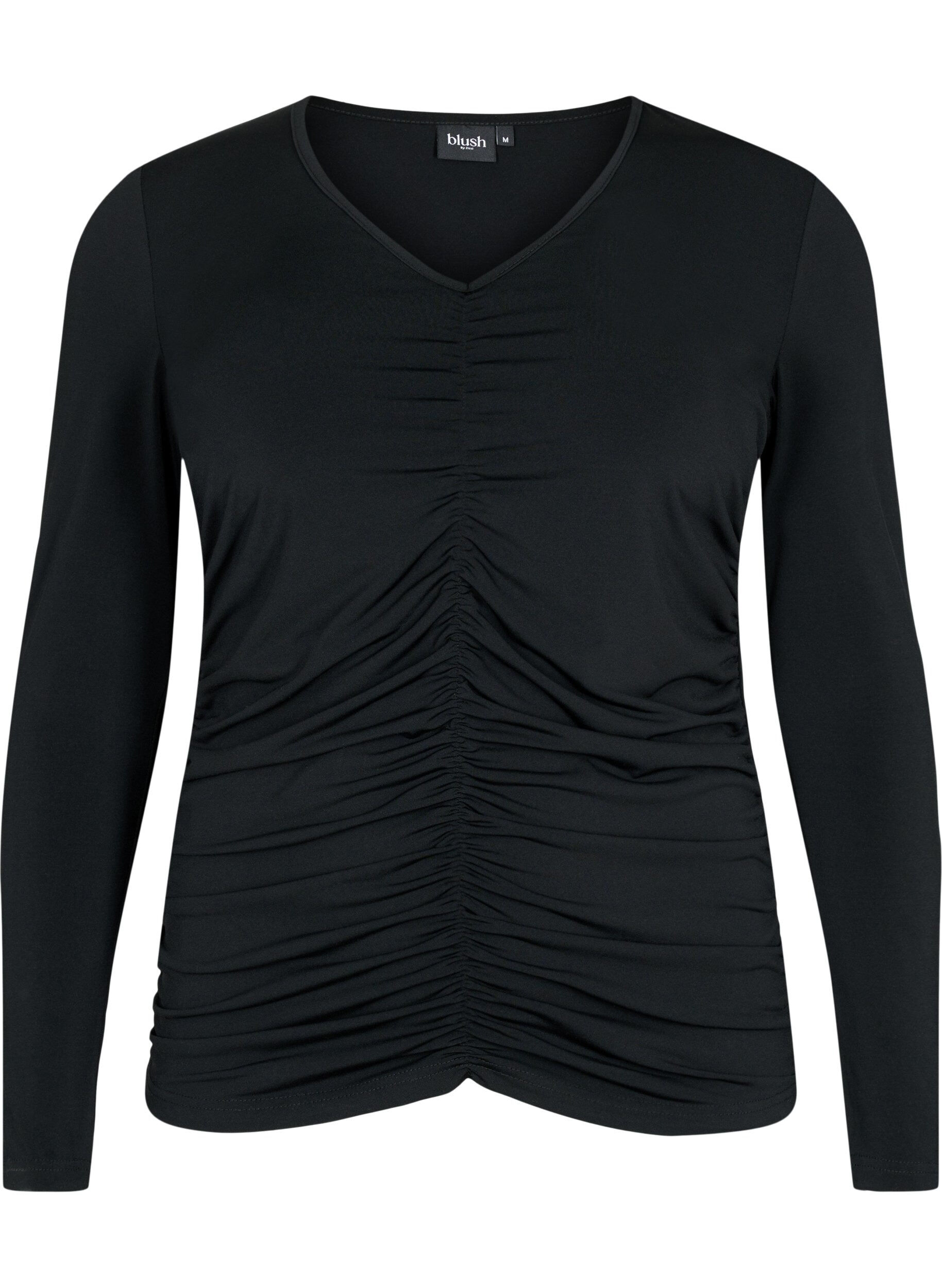 Zizzi Bluse mit V-Ausschnitt und Drapierung, Black, Packshot image number 0