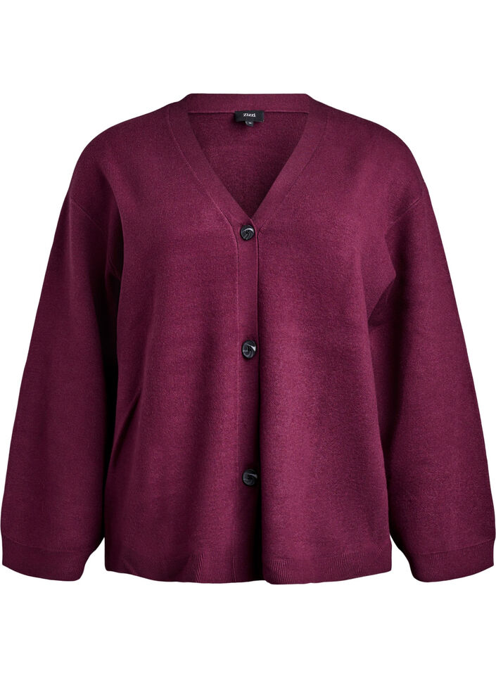 Cardigan mit V-Ausschnitt und weiten Ärmeln, Dunkles Bordeaux, Packshot image number 0