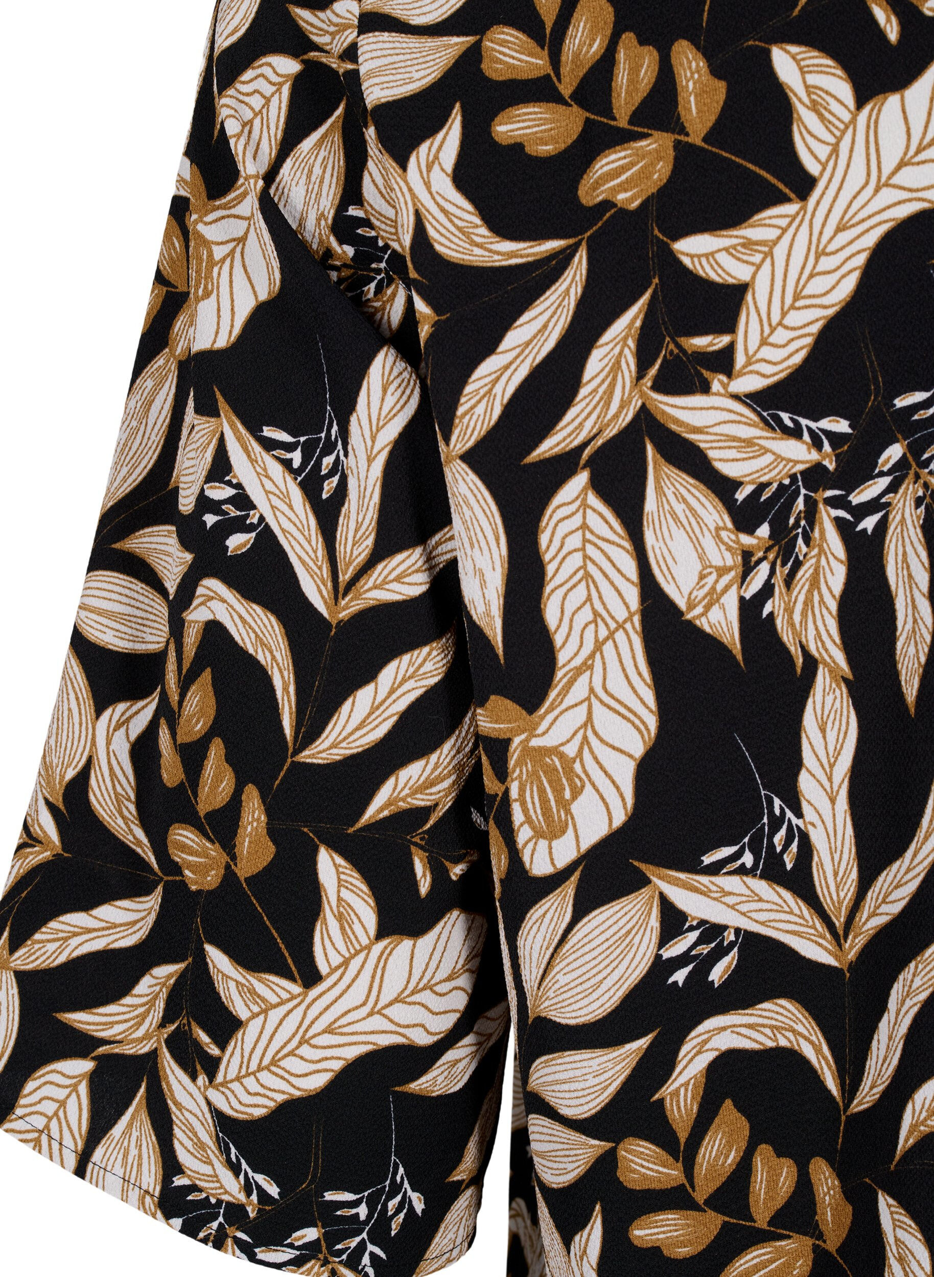 Zizzi Bluse mit V-Ausschnitt und Bl&auml;tter-Aufdruck, Black Leaf AOP, Packshot image number 3