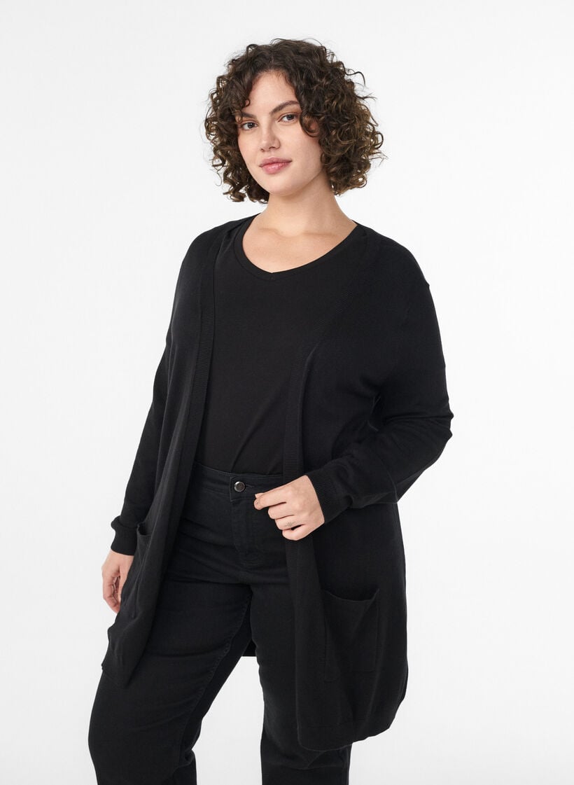 Lange Strickjacke aus Viskose-Mischung, Schwarz, Model image number 0