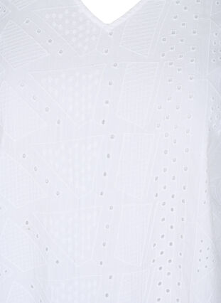 Kurzarm Baumwollkleid mit Lochstickerei, Bright White, Packshot image number 2