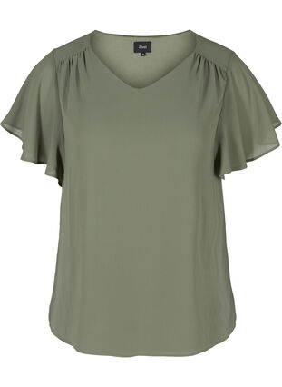 Bluse mit kurzen Ärmeln, Agave Green, Packshot image number 0