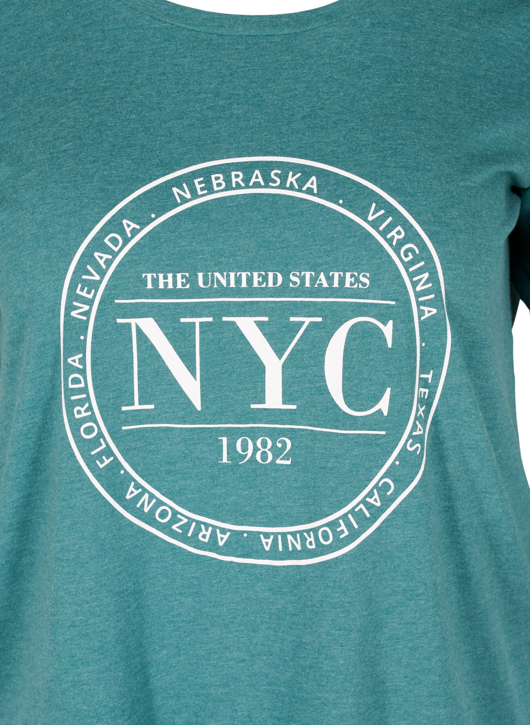 Zizzi Meliertes T-Shirt mit Print und kurzen &Auml;rmeln, Pacific Mel., Packshot image number 2