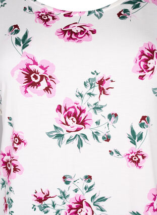 Geblümte Bluse aus Viskose mit kurzen Ärmeln, White Pink AOP, Packshot image number 2