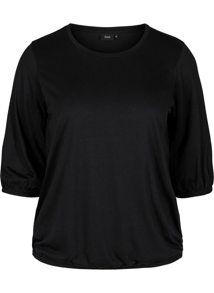 Einfarbige Bluse mit 3/4-Ärmel, Black, Packshot image number 0