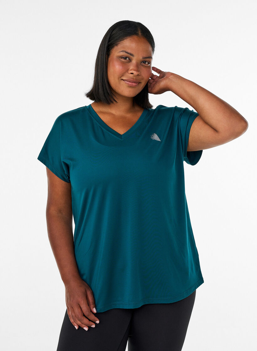 Lockeres Trainings-T-Shirt mit V-Ausschnitt, Gr&uuml;n, Model image number 0