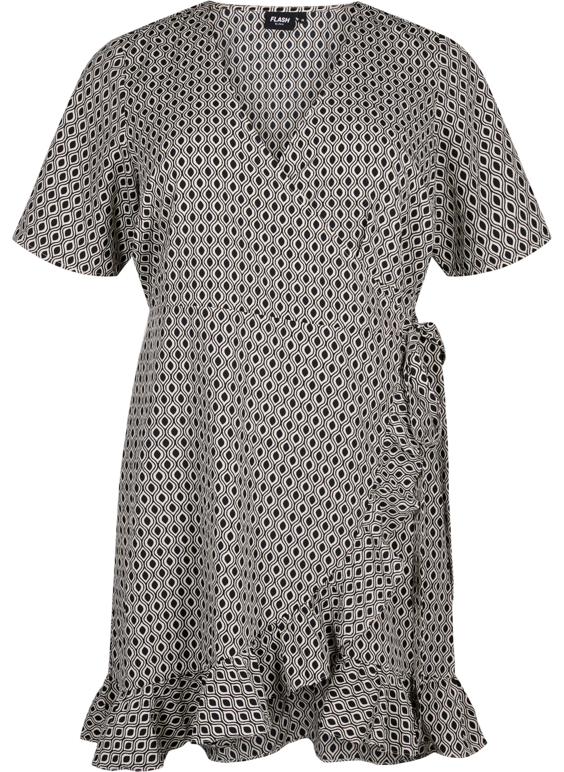 Zizzi FLASH &ndash; Wickelkleid mit kurzen &Auml;rmeln, Black White Graphic, Packshot image number 0