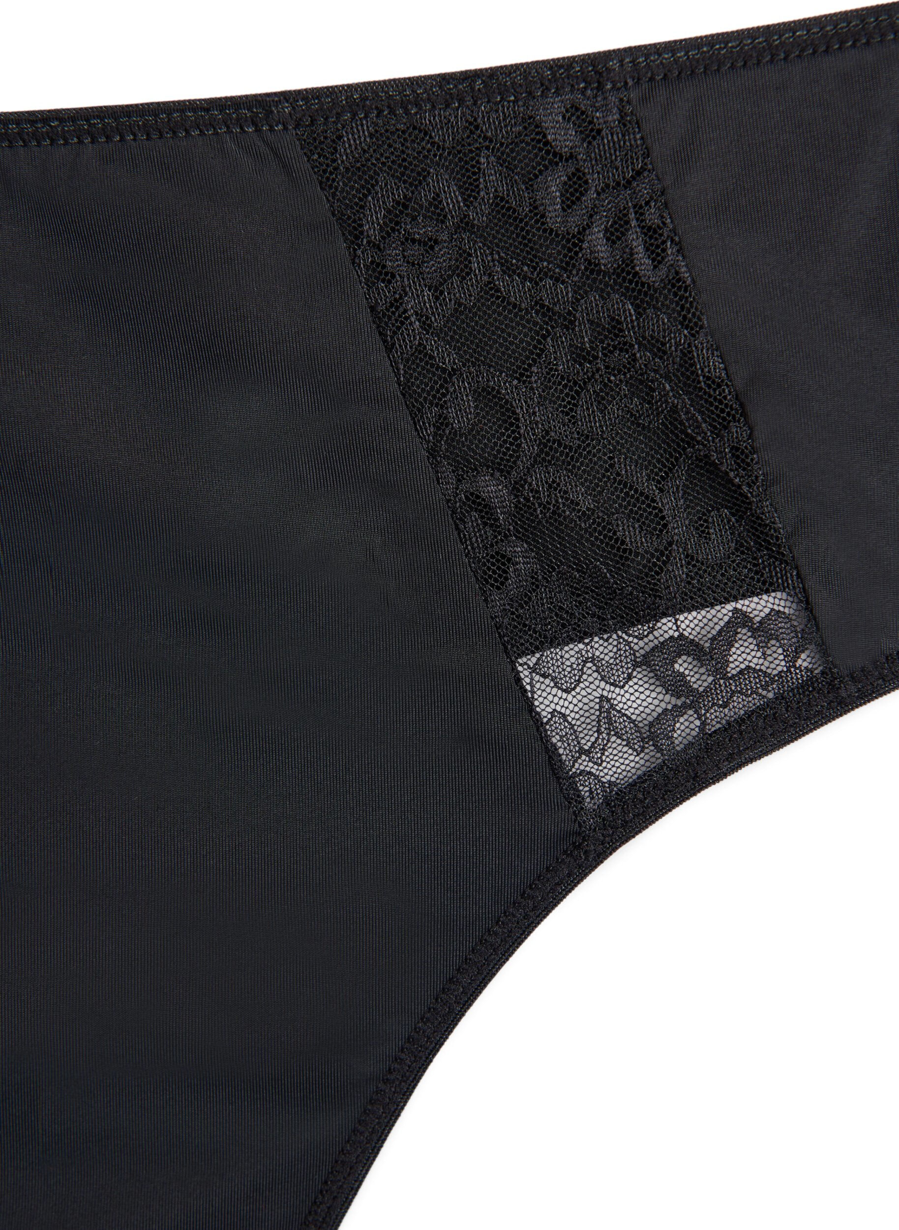 Zizzi 3er Pack G-Strings mit Spitzendetails, Schwarz, Packshot image number 3