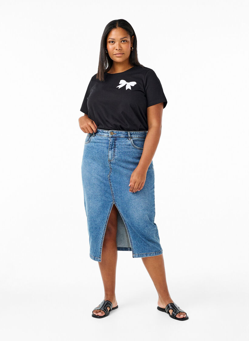 T-Shirt aus Baumwolle mit Schleife, Black W. White, Model image number 2