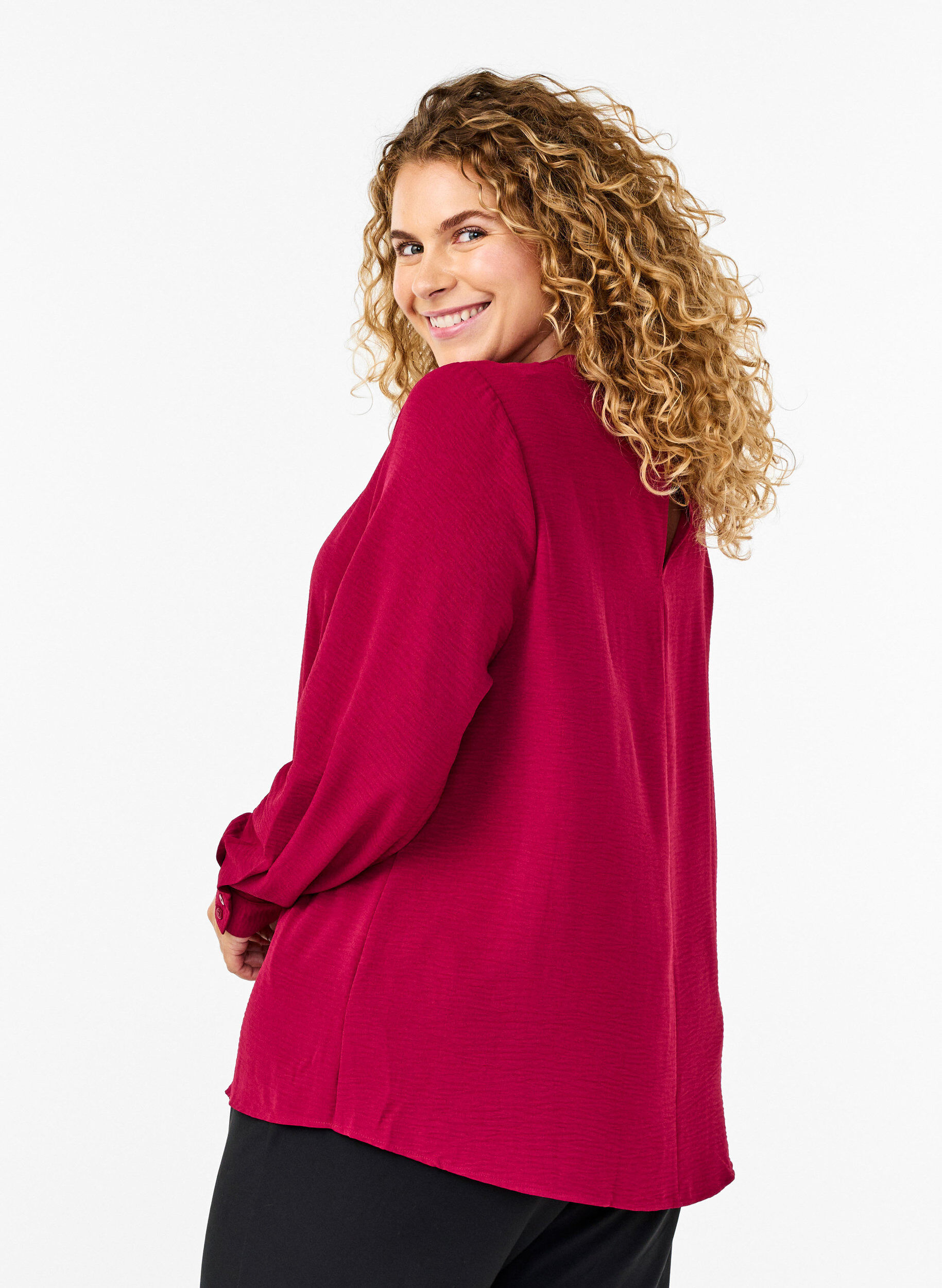 Zizzi Bluse mit Spitzendetail, Red Plum, Model image number 1