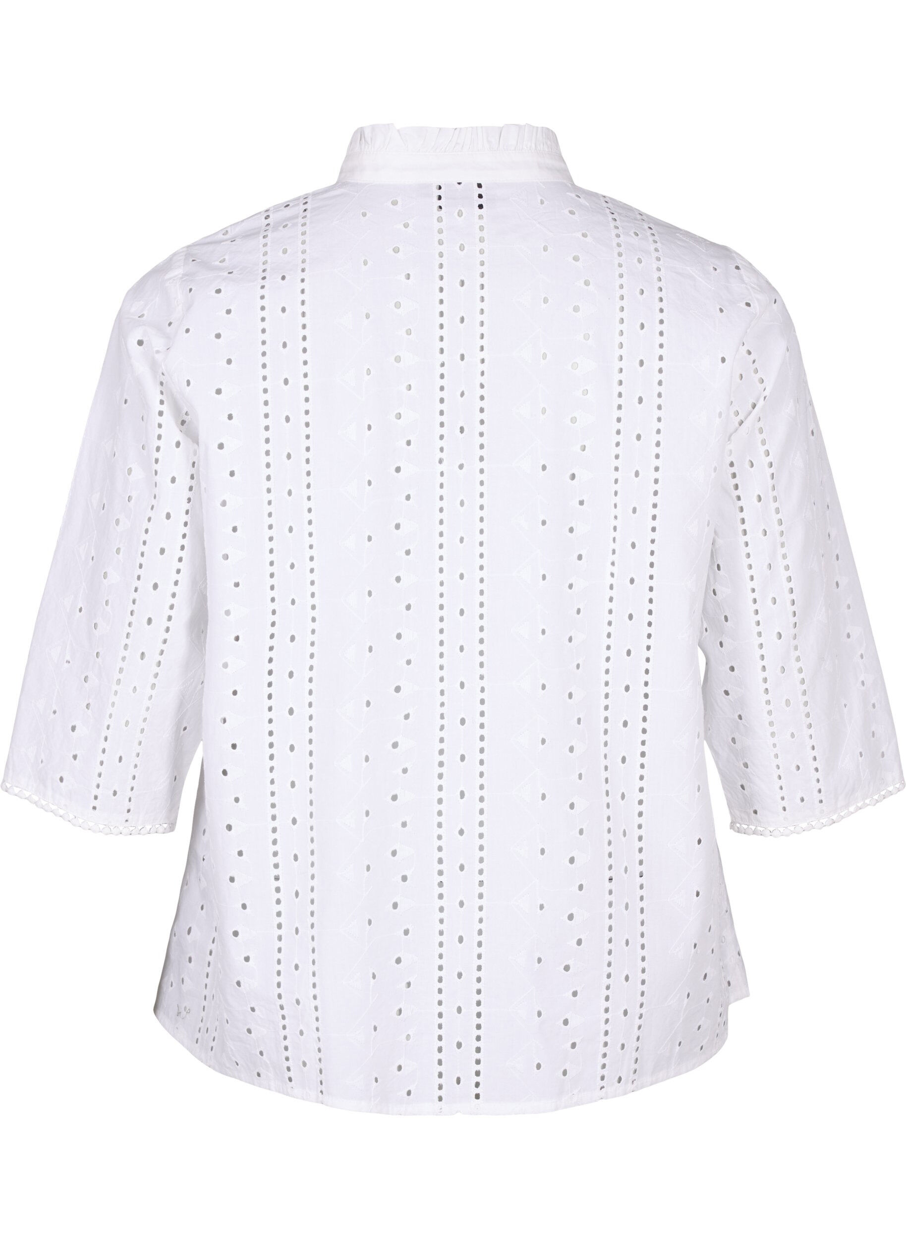 Zizzi Baumwollshirt mit Lochmuster, Bright White, Packshot image number 1