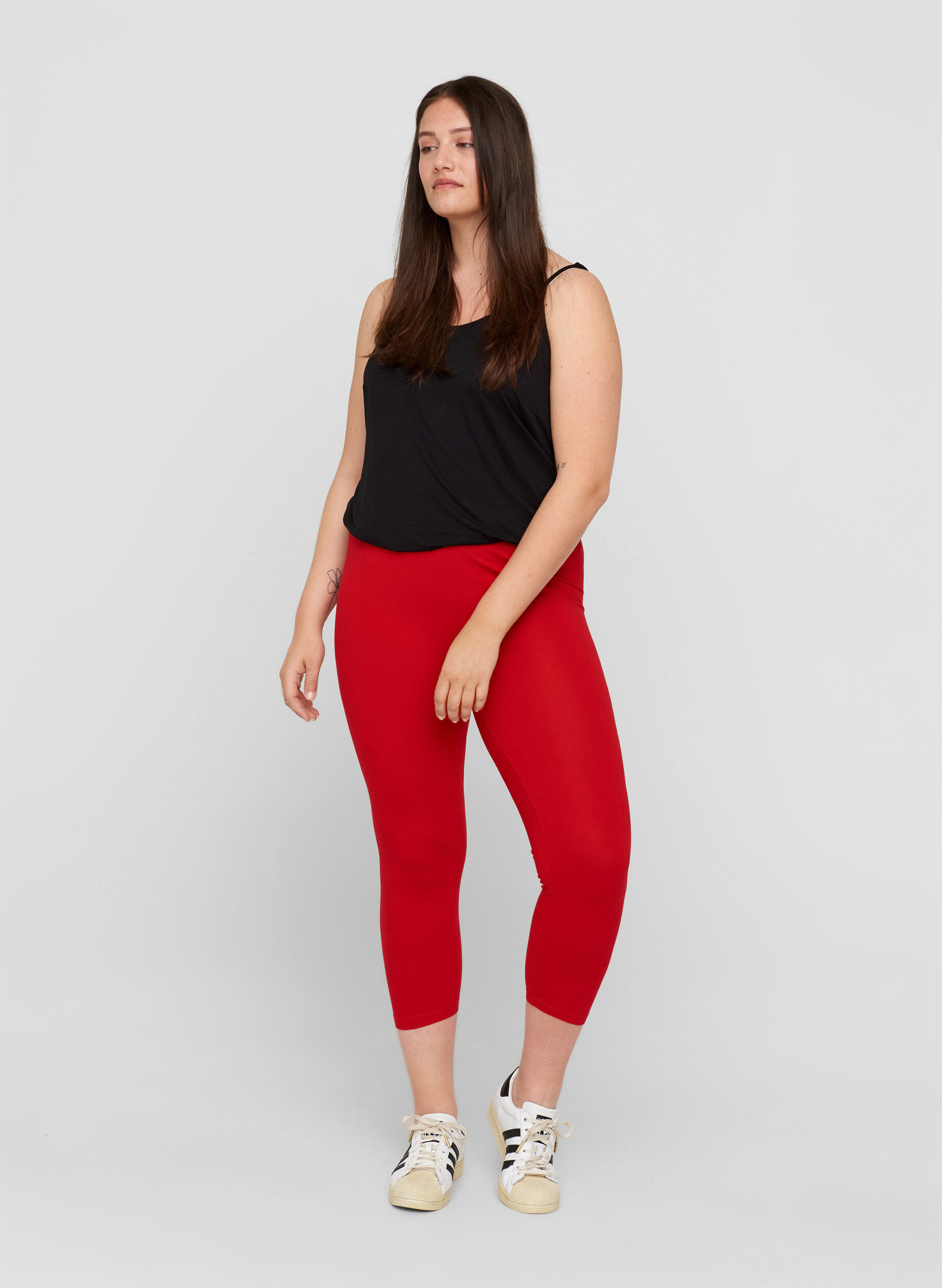 Zizzi Basic 3/4-Leggings , Tango Red, Model image number 0