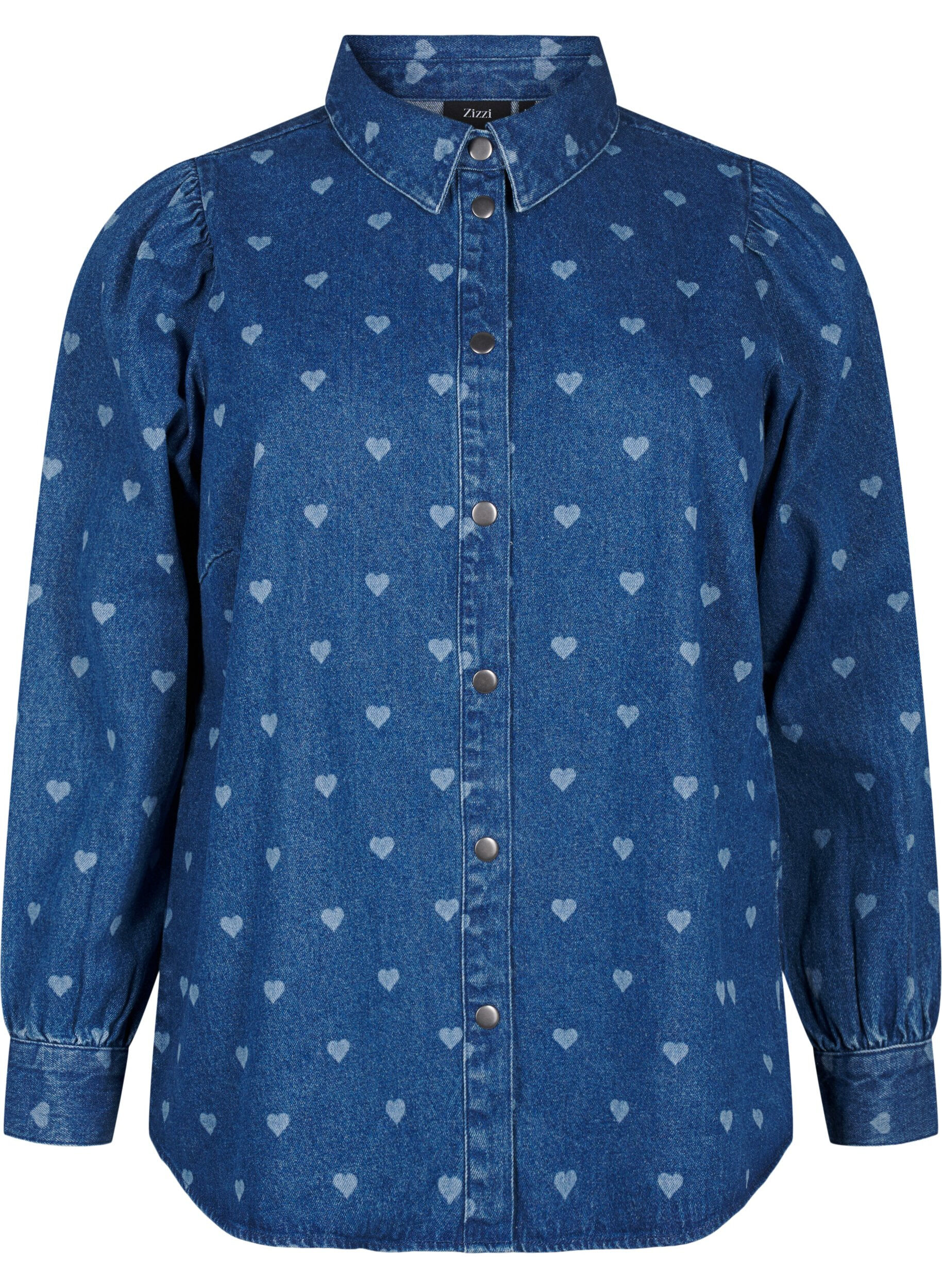 Zizzi Jeanshemd mit Herzen, L. Blue D. W. Heart, Packshot image number 0