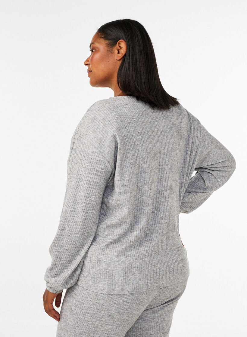 Bluse aus Jersey mit Rippstruktur und V-Ausschnitt, Grau, Model image number 2