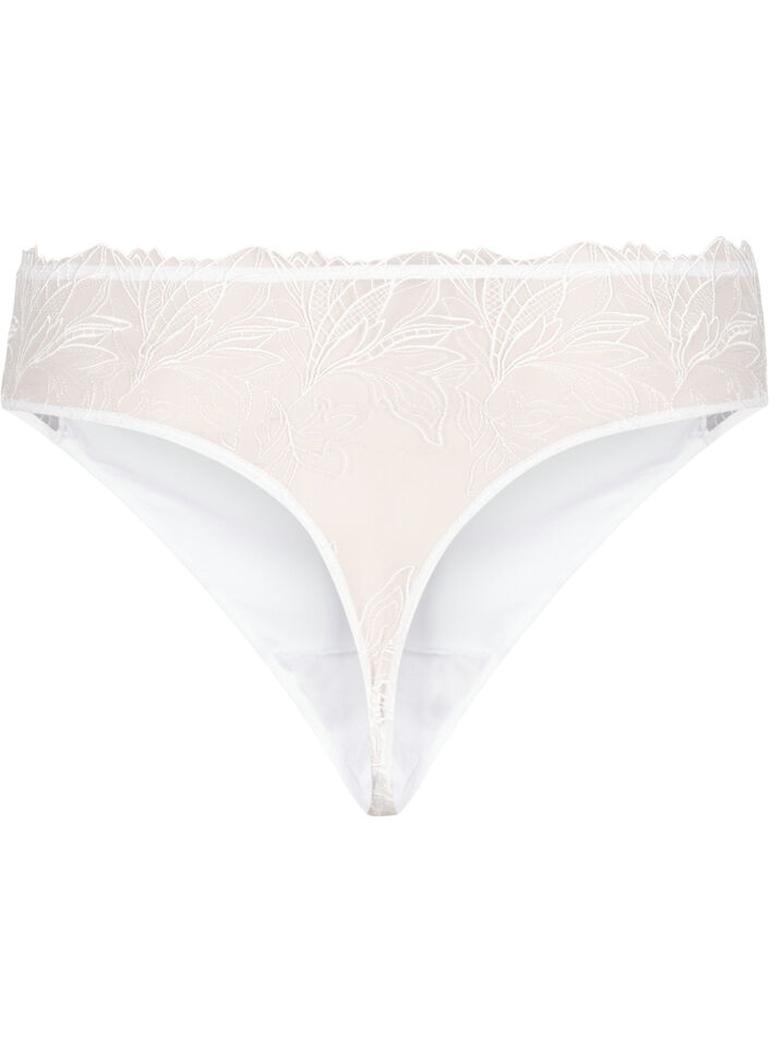Stringtanga aus Mikrofaser mit Spitzensaum, Wei&szlig;, Packshot image number 1