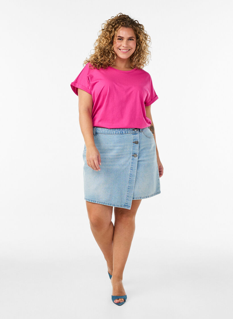 Kurz&auml;rmeliges T-Shirt aus einer Baumwollmischung, Pink, Model image number 1