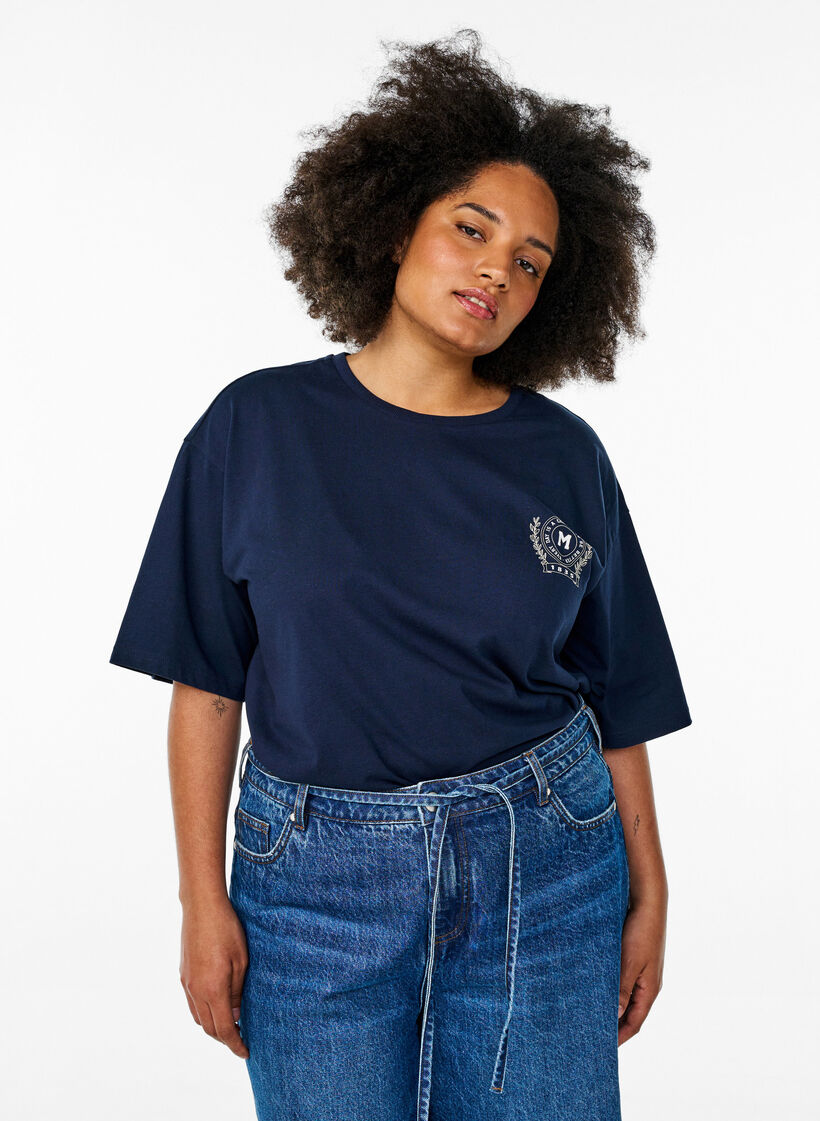Oversized T-Shirt mit Rückenprint, Blau, Model image number 0