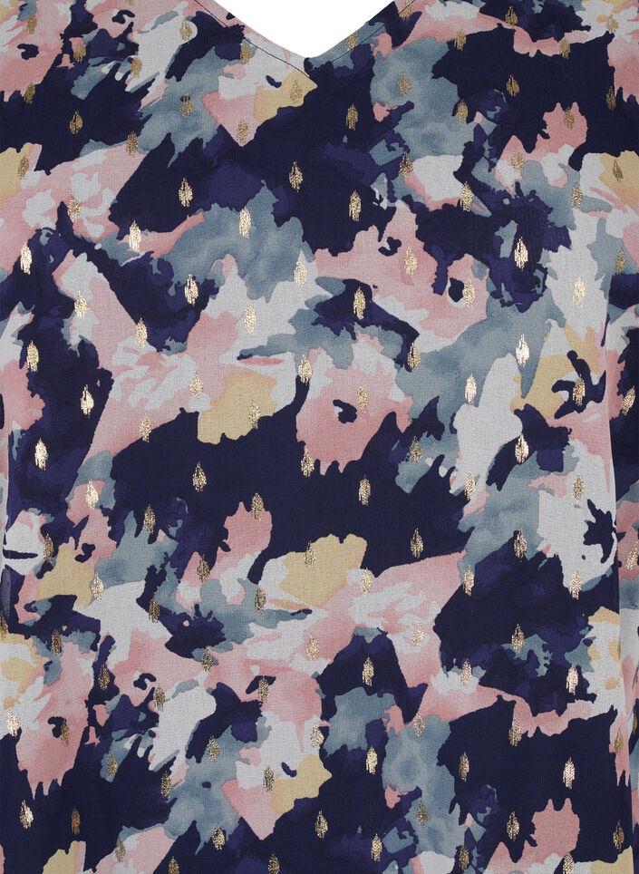  Geblümte Bluse mit langen Ärmeln und V-Ausschnitt, Night Sky AOP Flower, Packshot image number 2