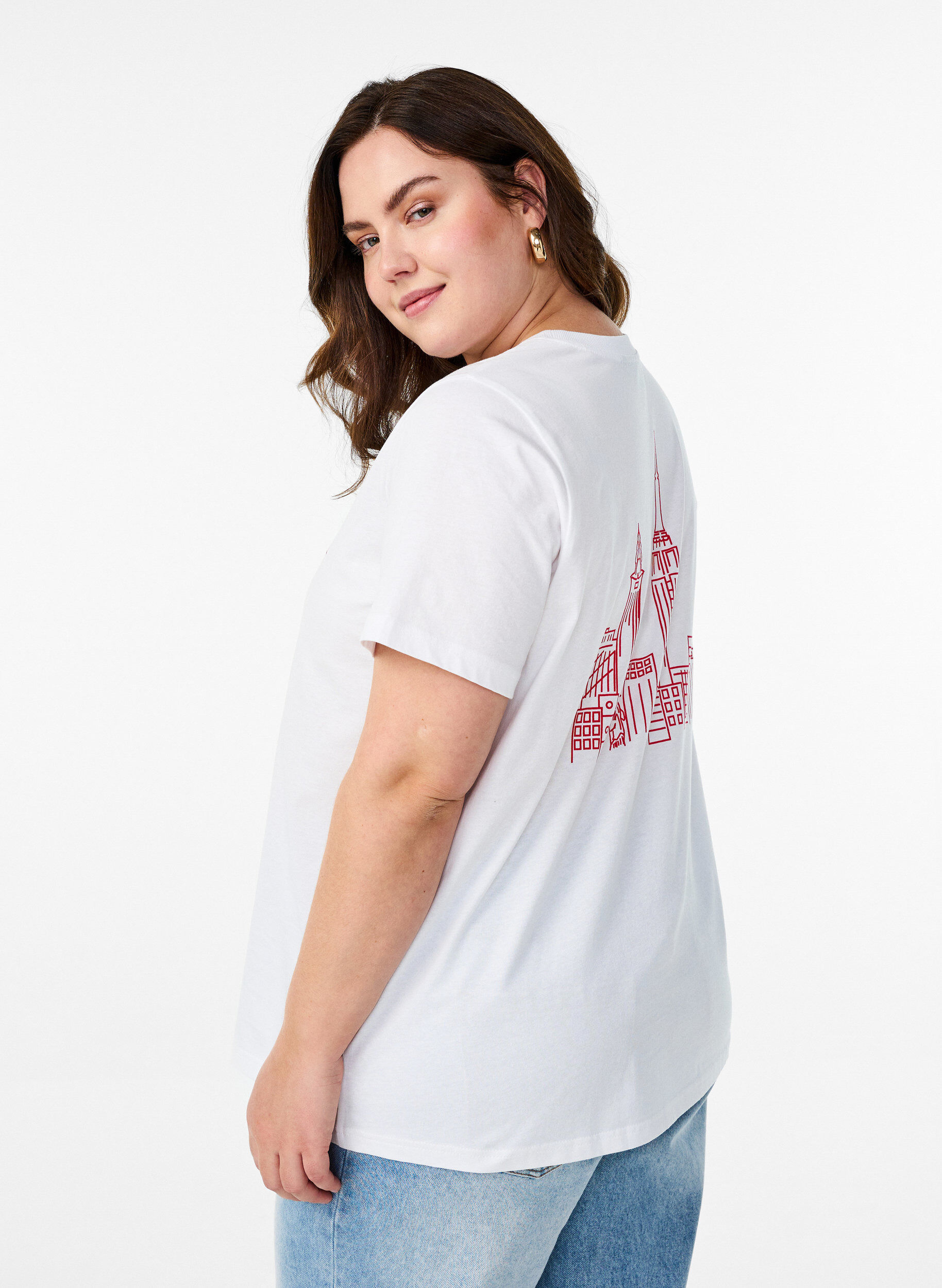 Zizzi Basic-T-Shirt aus Baumwolle mit Rundhalsausschnitt, Wei&szlig;, Model image number 2